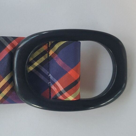 J. CREW SILK HOLIDAY SILK ADJUSTABLE BELT PLAID CHRISTMAS MEDIUM LARGE FESTIVE - Picture 5 of 6